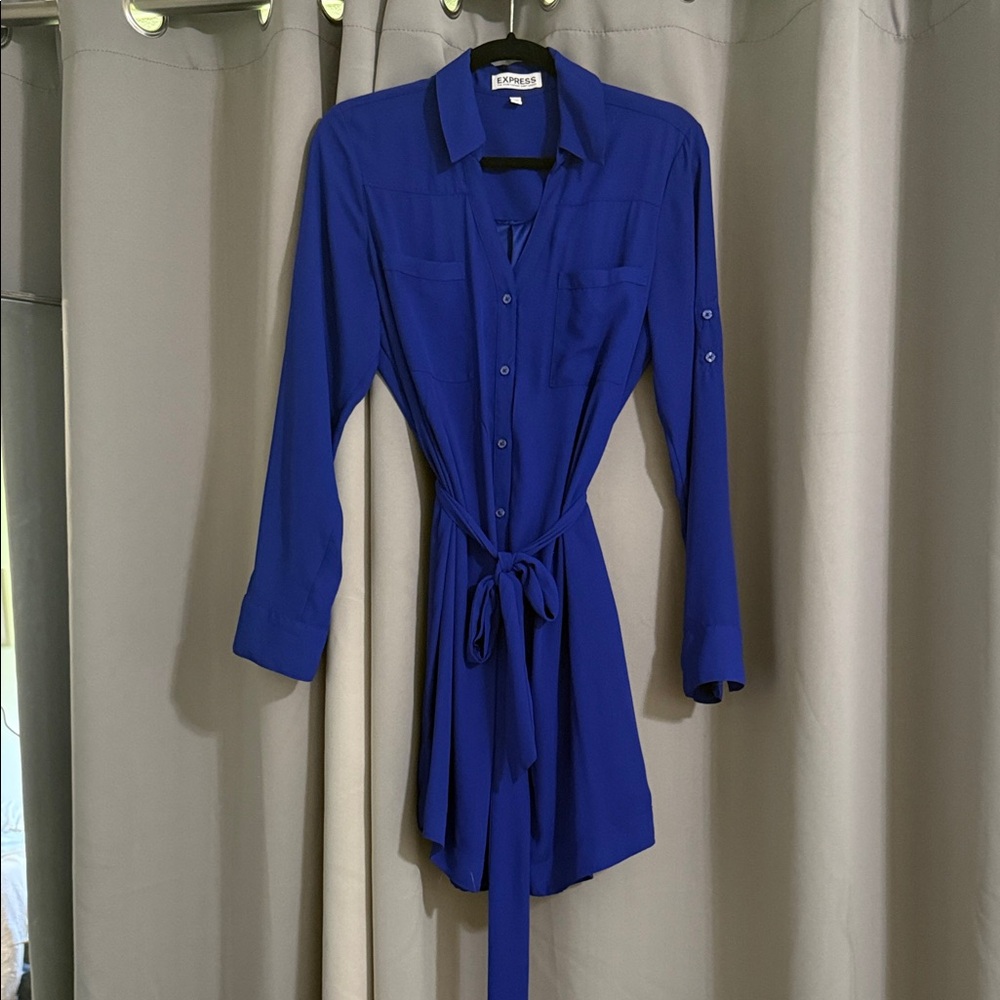 Express Cobalt Blue Button-Up Dress
